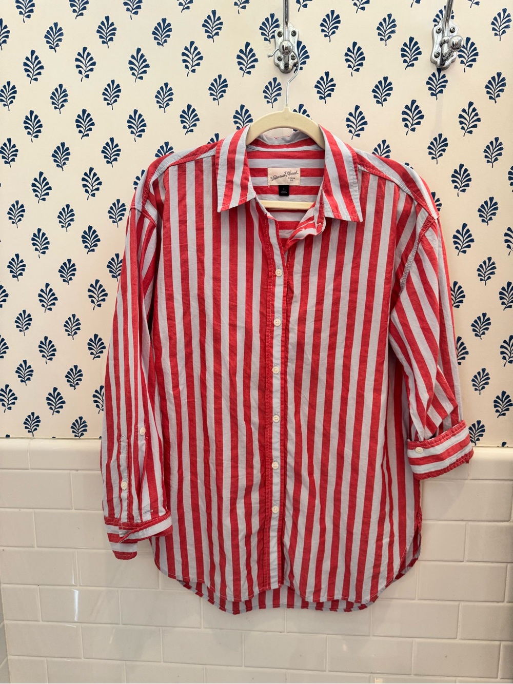 Universal Thread Red and White Striped Button-Down Shirt